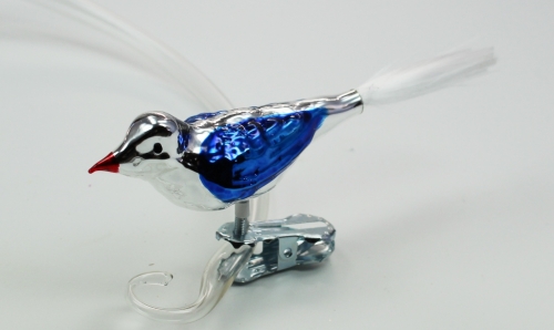 Vogel silber/blau mit Glasschwanz