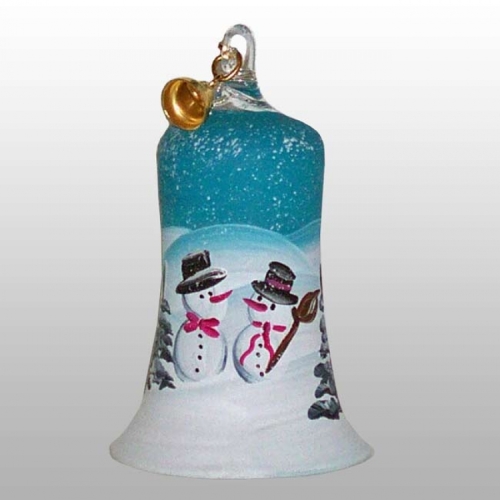 Miniatur Glas-Glocke Schneemannpaar 5cm
