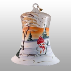 Deko Glas-Glocke Schneemann in der Abendsonne 11cm