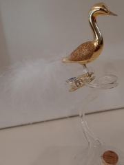 Baumschmuck - Zauberhafter mini Halsvogel gold mit Feder