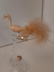 Baumschmuck - Zauberhafter mini Halsvogel gold irisglimmer mit Feder