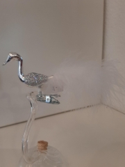 Baumschmuck - Zauberhafter mini Halsvogel silber mit Feder